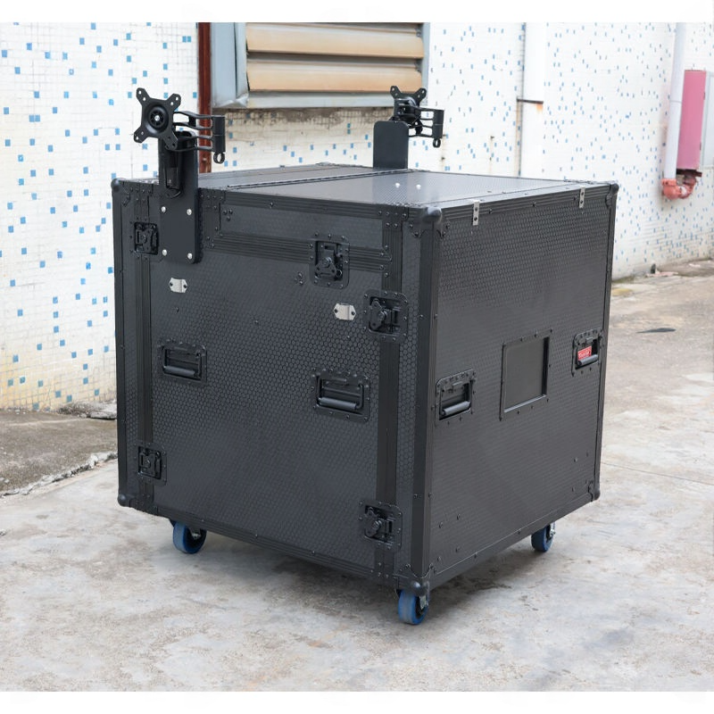 Portable Flight Case Workstation with Monitor Mount Folding Side Tables for Live Event Production and Broadcast Control
