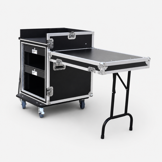 12U DJ Mixer Rack Workstation Flight Case with Workbench and 1U Drawer