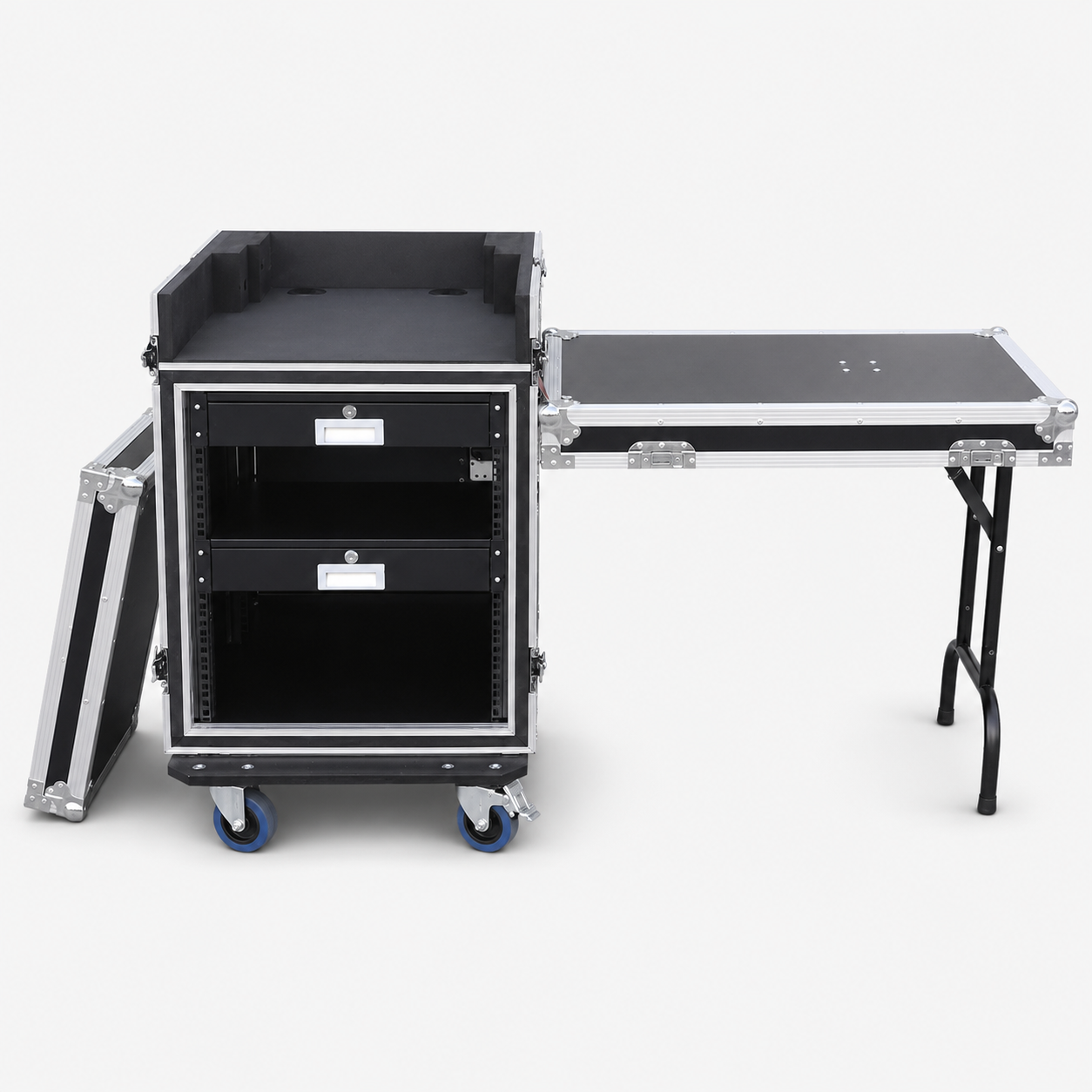 12U DJ Mixer Rack Workstation Flight Case with Workbench and 1U Drawer