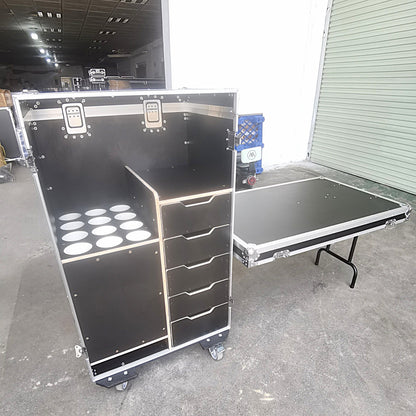 Wireless Microphone Storage Flight Case with Drawers & Fold-Out Table