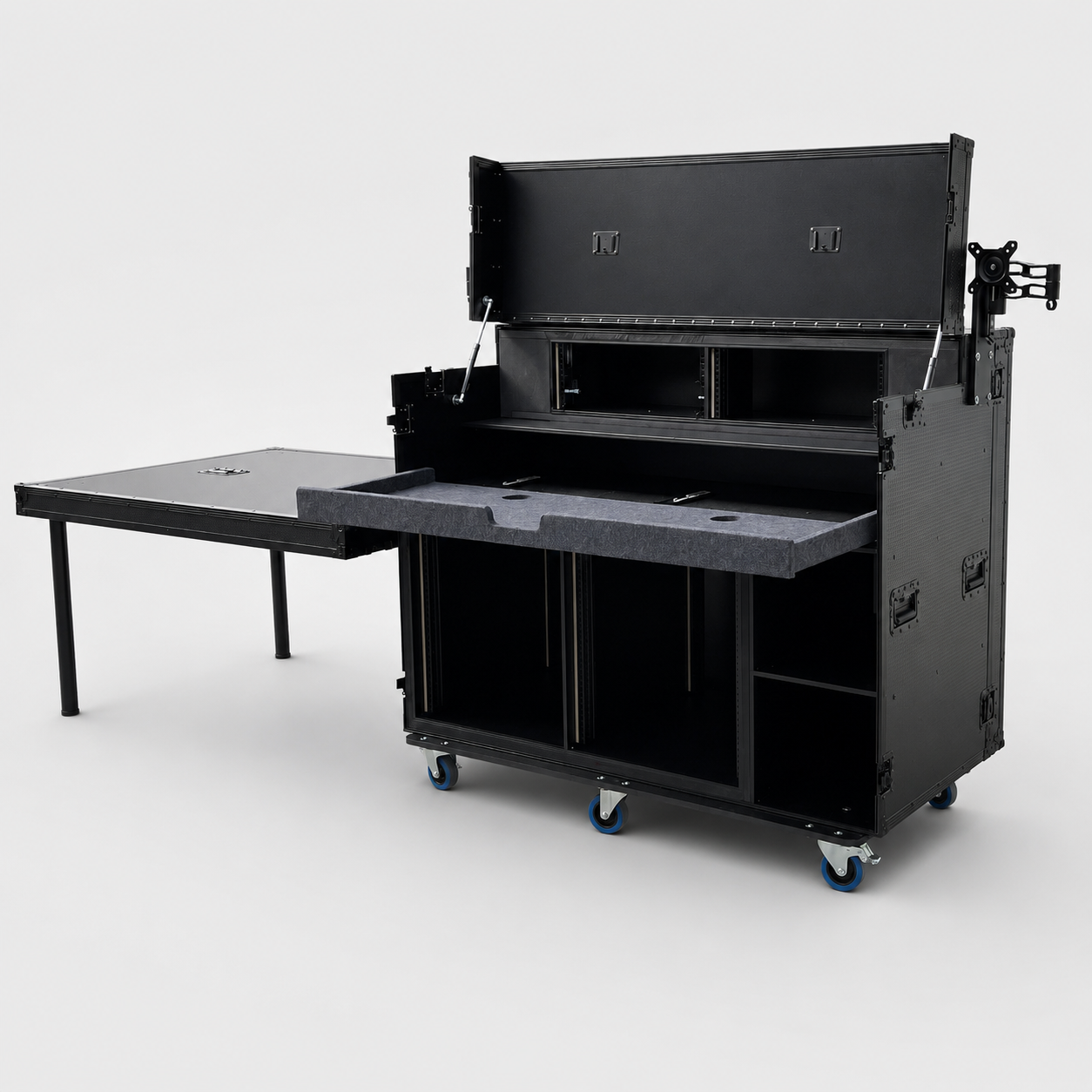 Portable Video Production Workstation Flight Case with Dual Monitor Mounts