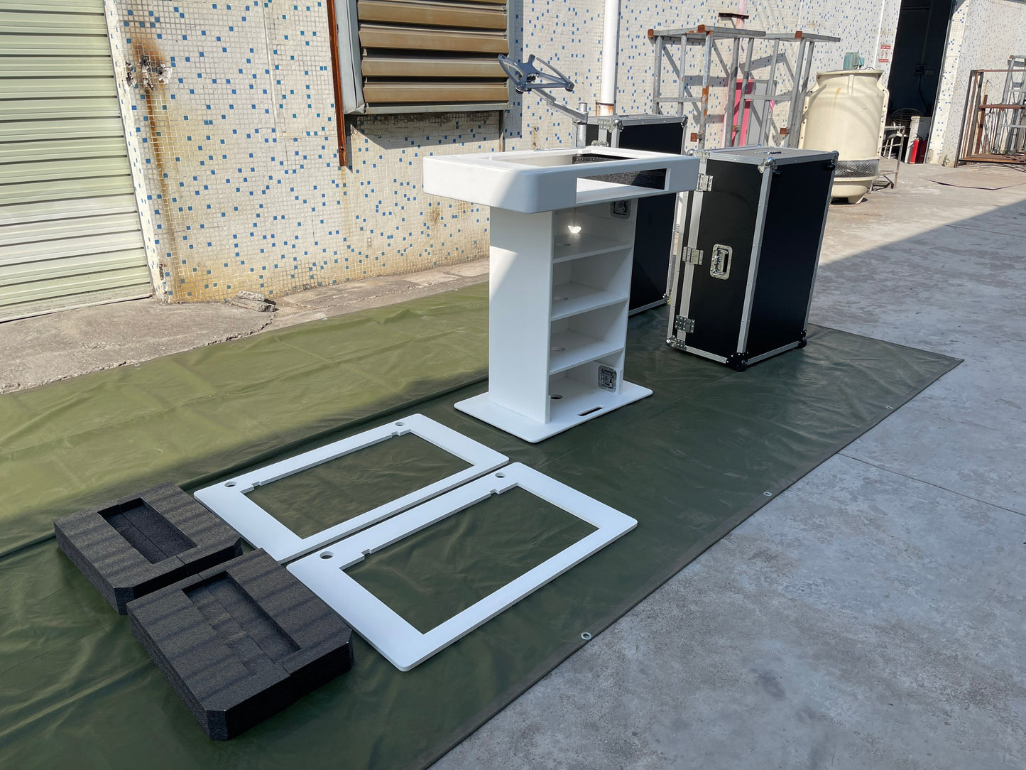 DJ Podium Workstation with Two Road Cases and Laptop Stand