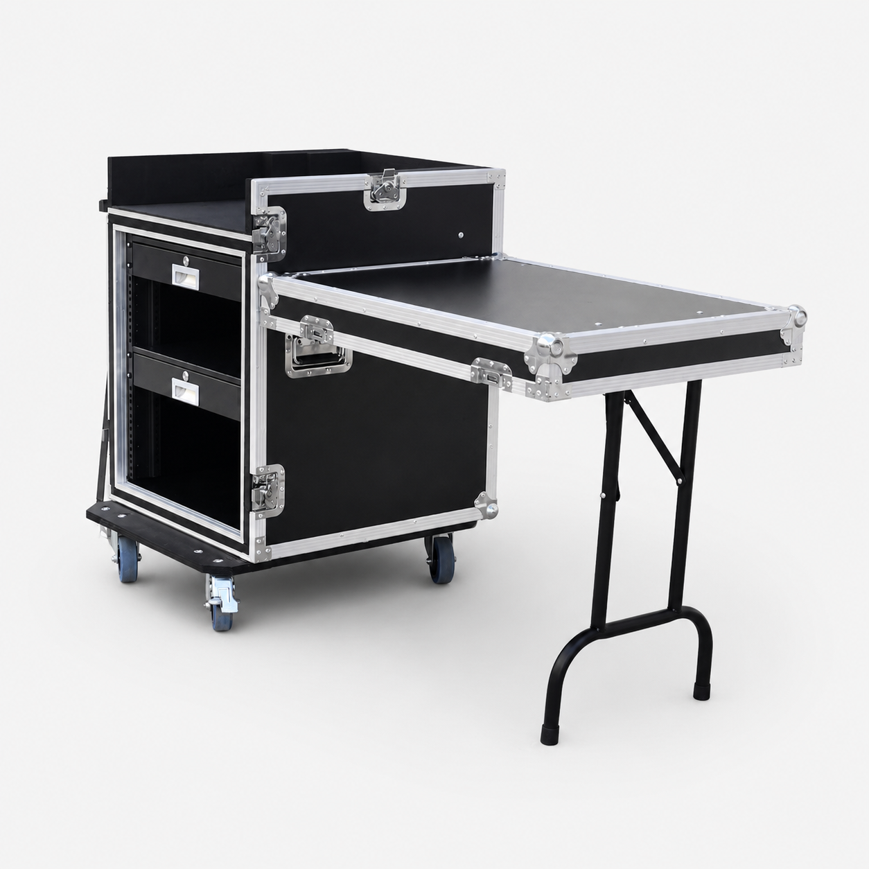 12U DJ Mixer Rack Workstation Flight Case with Workbench and 1U Drawer