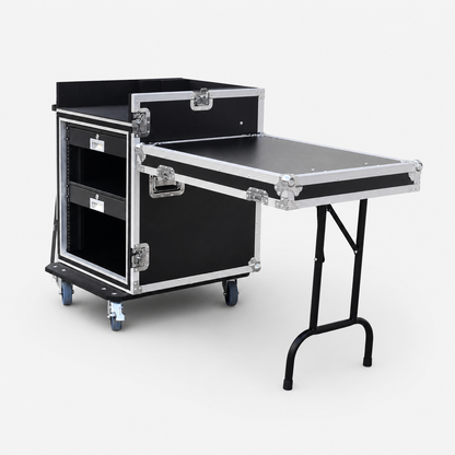 12U DJ Mixer Rack Workstation Flight Case with Workbench and 1U Drawer