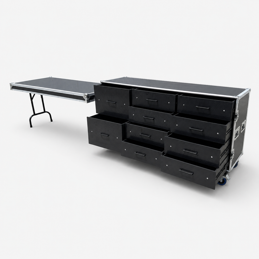 Custom Portable 10-Drawer Tool Flight Case with Side Table