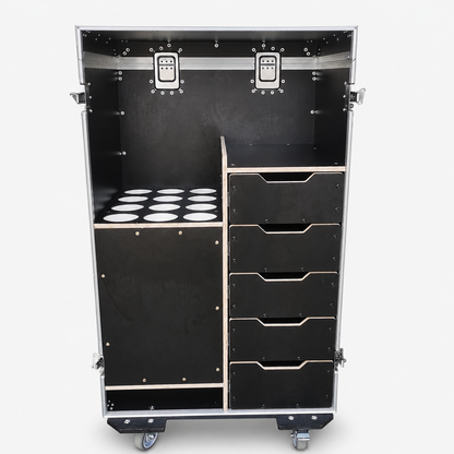 Wireless Microphone Storage Flight Case with Drawers & Fold-Out Table
