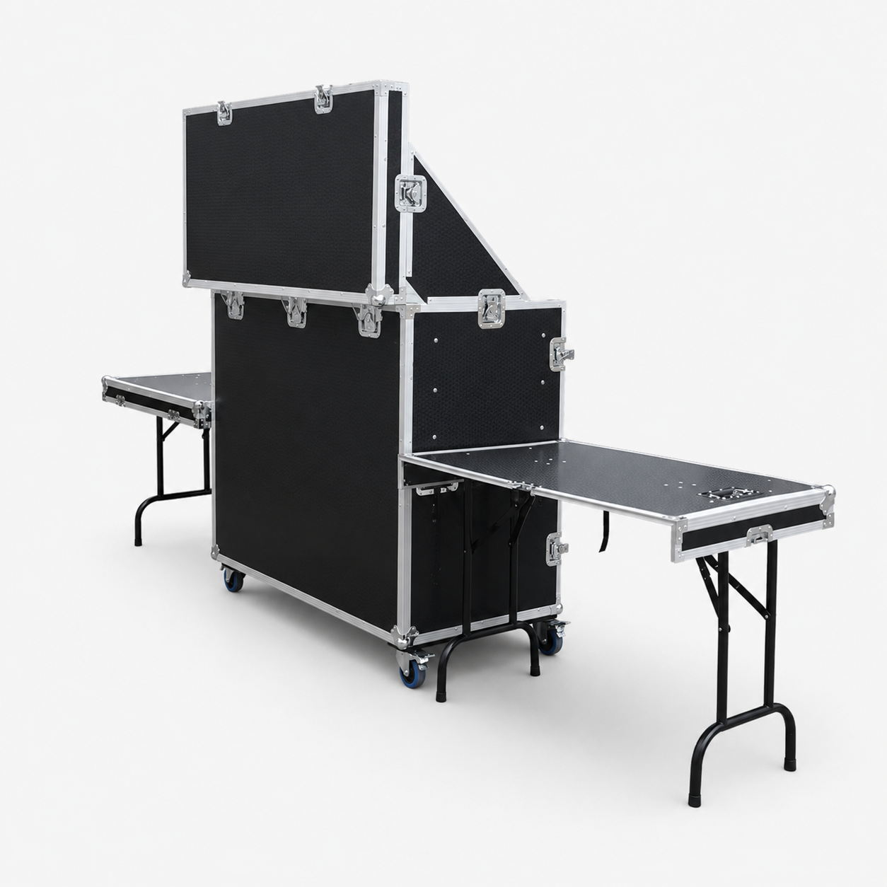 Custom 12-Drawer Workstation Flight Case with Two Side Tables