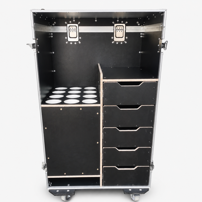Wireless Microphone Storage Flight Case with Drawers & Fold-Out Table