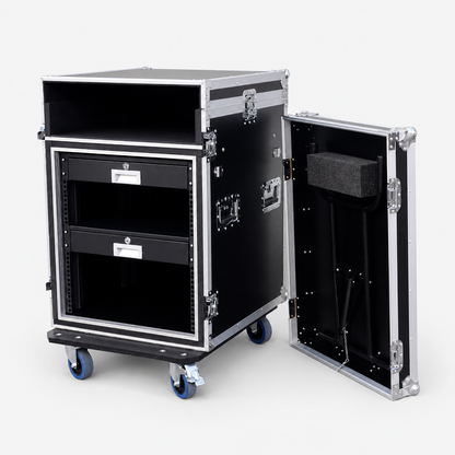 12U DJ Mixer Rack Workstation Flight Case with Workbench and 1U Drawer