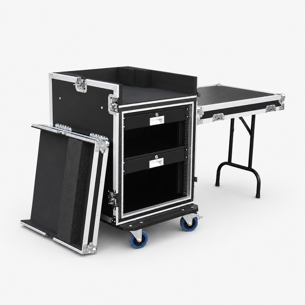 12U DJ Mixer Rack Workstation Flight Case with Workbench and 1U Drawer