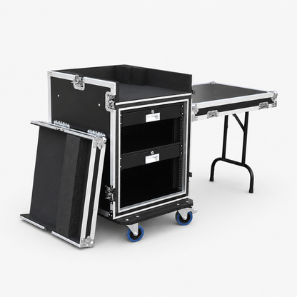 12U DJ Mixer Rack Workstation Flight Case with Workbench and 1U Drawer