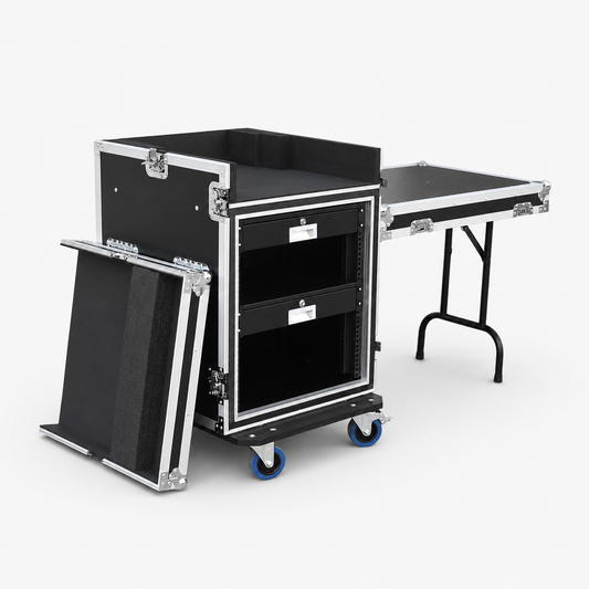 12U DJ Mixer Rack Workstation Flight Case with Workbench and 1U Drawer