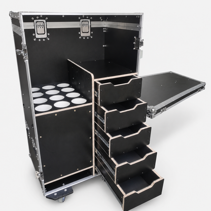 Wireless Microphone Storage Flight Case with Drawers & Fold-Out Table