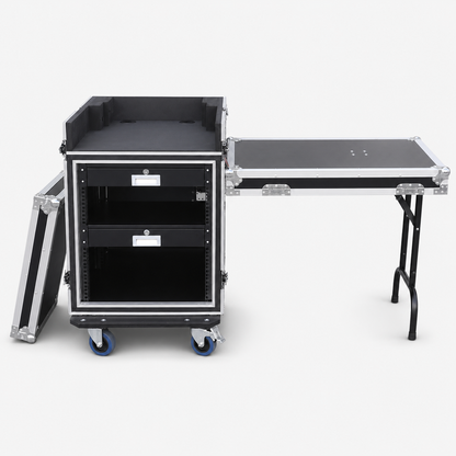 12U DJ Mixer Rack Workstation Flight Case with Workbench and 1U Drawer