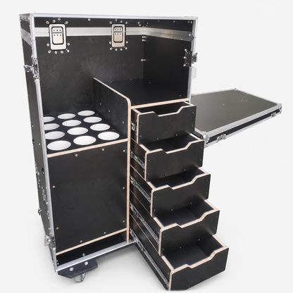 Wireless Microphone Storage Flight Case with Drawers & Fold-Out Table