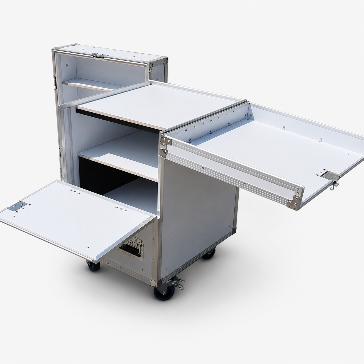 Custom Portable Display Cabinet Flight Case with LED Lights and Side Tables