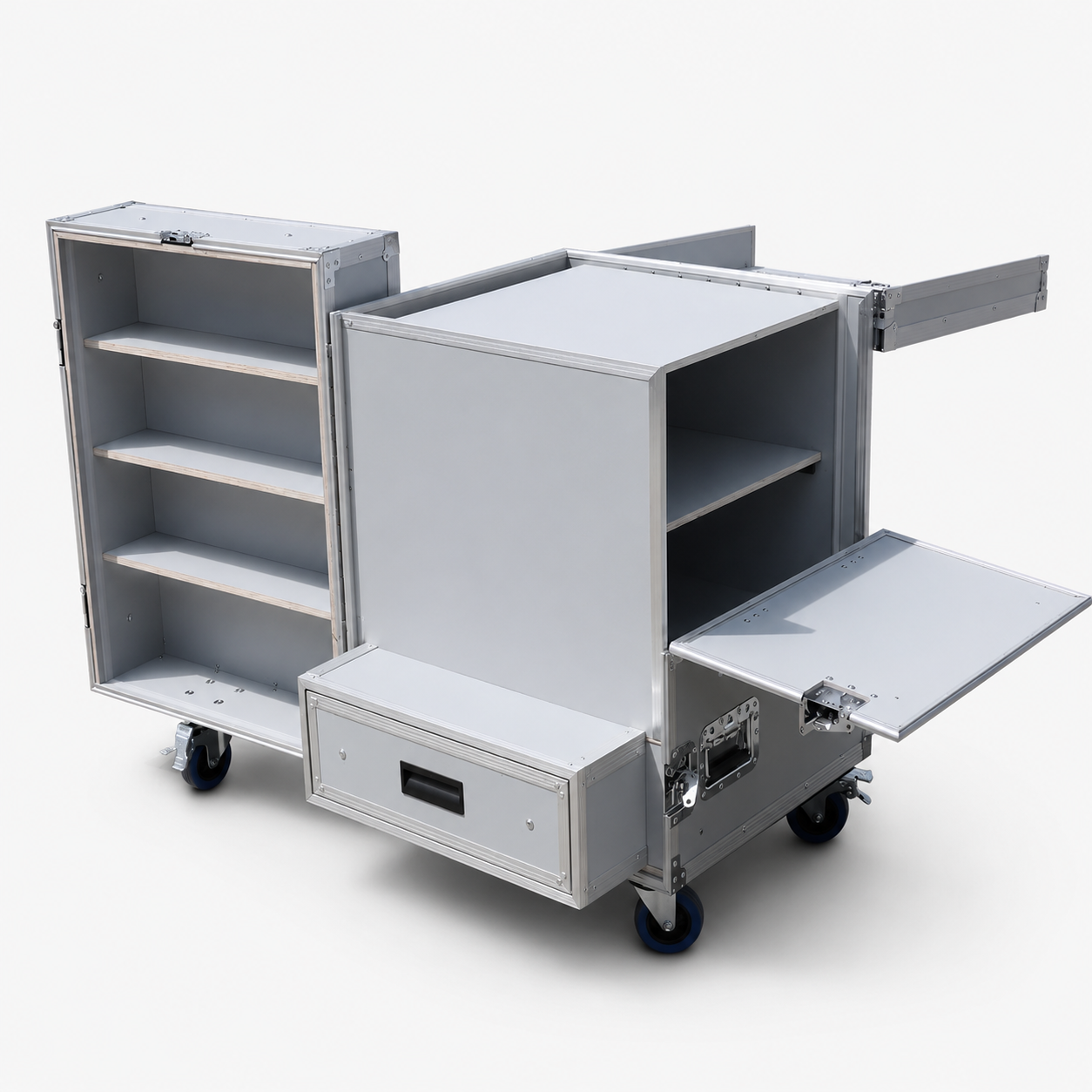Custom Portable Display Cabinet Flight Case with LED Lights and Side Tables