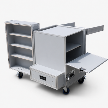 Custom Portable Display Cabinet Flight Case with LED Lights and Side Tables