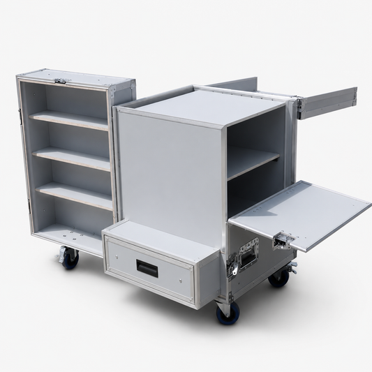 Custom Portable Display Cabinet Flight Case with LED Lights and Side Tables