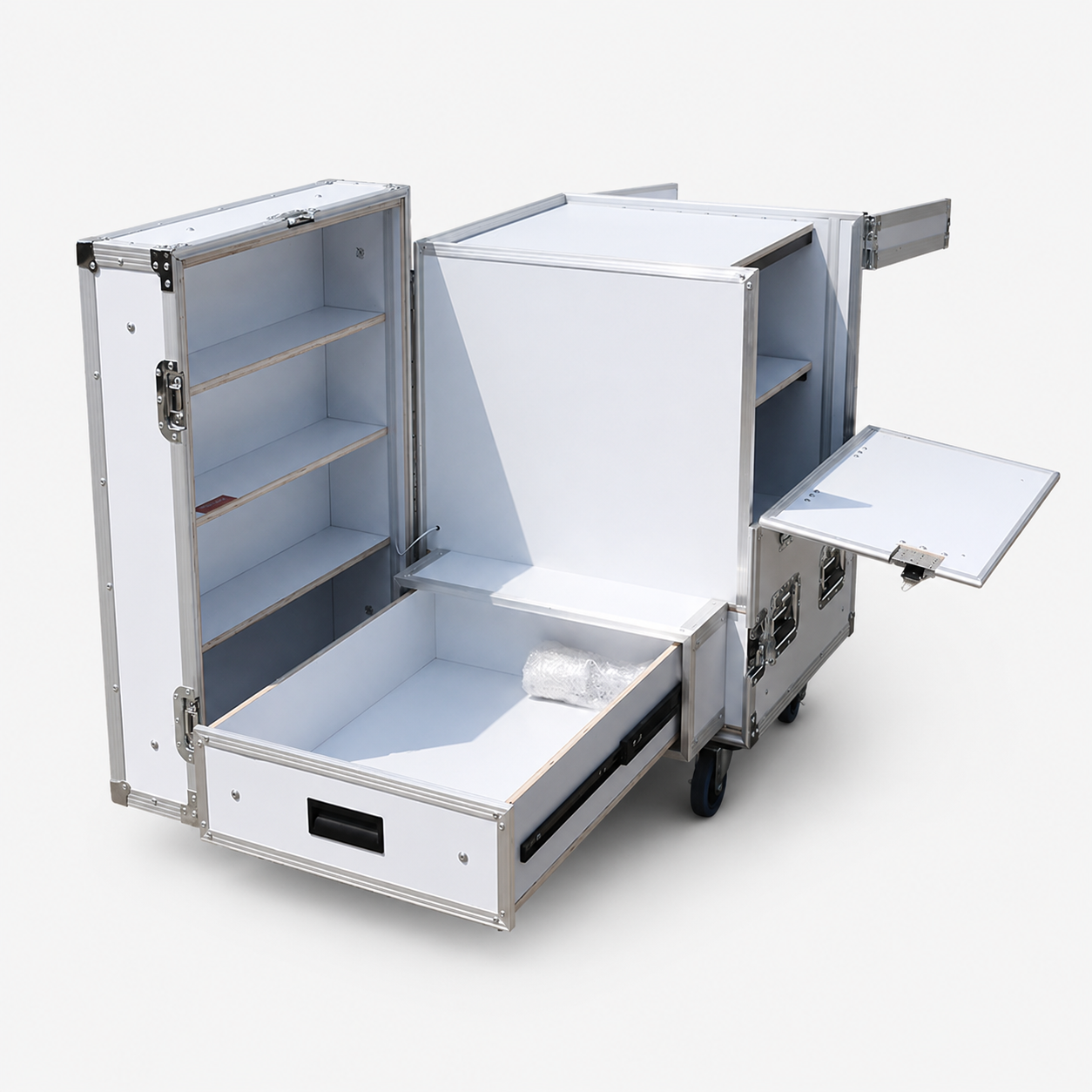 Custom Portable Display Cabinet Flight Case with LED Lights and Side Tables
