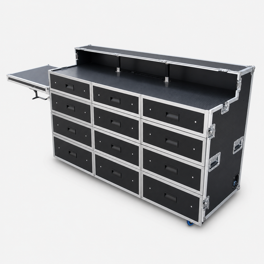 Portable Mobile 11 Drawer Trunk Tool Flight Case with Side Table and Power Socket