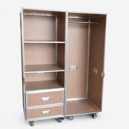 Custom Wardrobe Flight Case with Shelves, Drawers & Hanging Rod