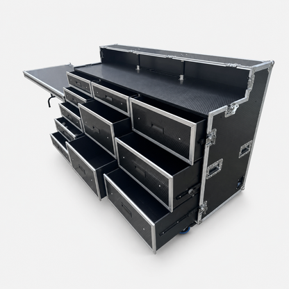Portable Mobile 11 Drawer Trunk Tool Flight Case with Side Table and Power Socket