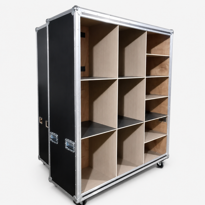 Custom Wardrobe Flight Case with Shelves, Drawers & Hanging Rod