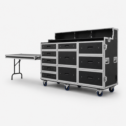 Portable Mobile 11 Drawer Trunk Tool Flight Case with Side Table and Power Socket
