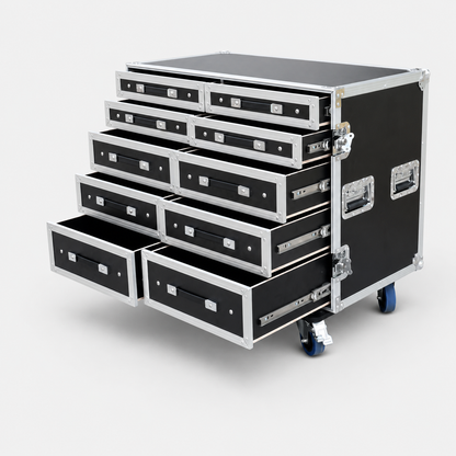 Custom 10 Drawer Flight Case with Fold-Out Table