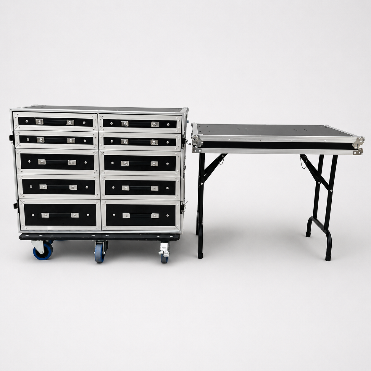 Custom 10 Drawer Flight Case with Fold-Out Table