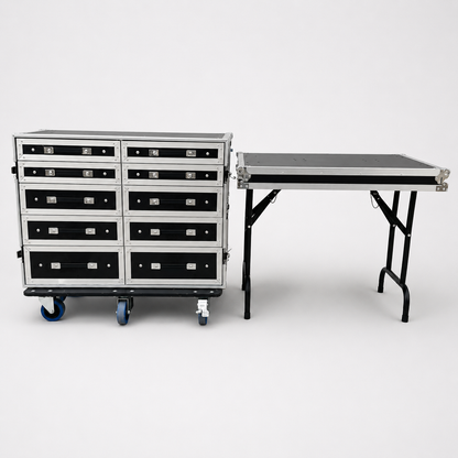 Custom 10 Drawer Flight Case with Fold-Out Table