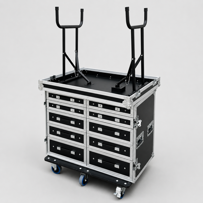 Custom 10 Drawer Flight Case with Fold-Out Table