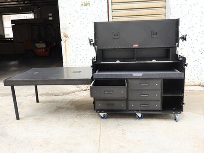 Portable Video Production Flight Case with Dual Monitor Mounts and Pull-Out Drawers for Live Streaming and Broadcast Control