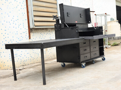 Portable Video Production Flight Case with Dual Monitor Mounts and Pull-Out Drawers for Live Streaming and Broadcast Control